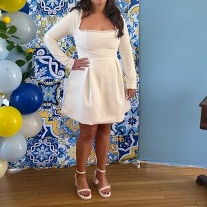 Sh'cute white Pearl square neck dress